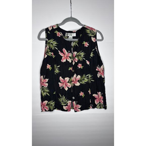 PINEAPPLE MOON 100% SILK HAWAIIAN BUTTON-UP TANK SIZE XL - Picture 1 of 3